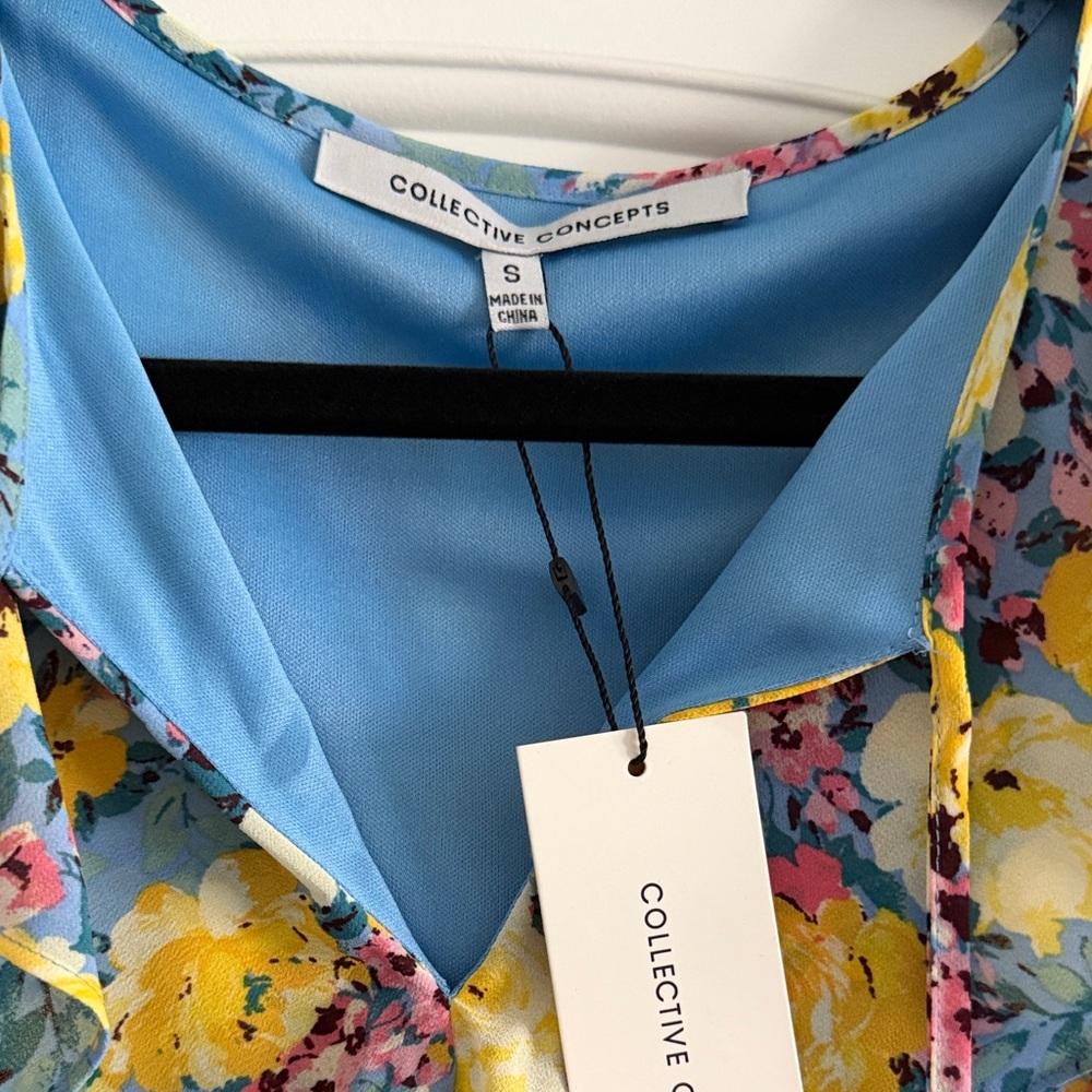 Collective Concepts Yellow & Blue Floral Midi Dress - Picture 2 of 5